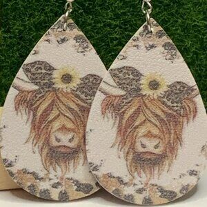 Cow Earring, Highland Bull Earring, Boho Earring, Leopard Print Earring, Flower